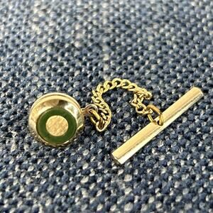 Vintage Swank Tie Tack Gold Tone And Green Round 3/8”